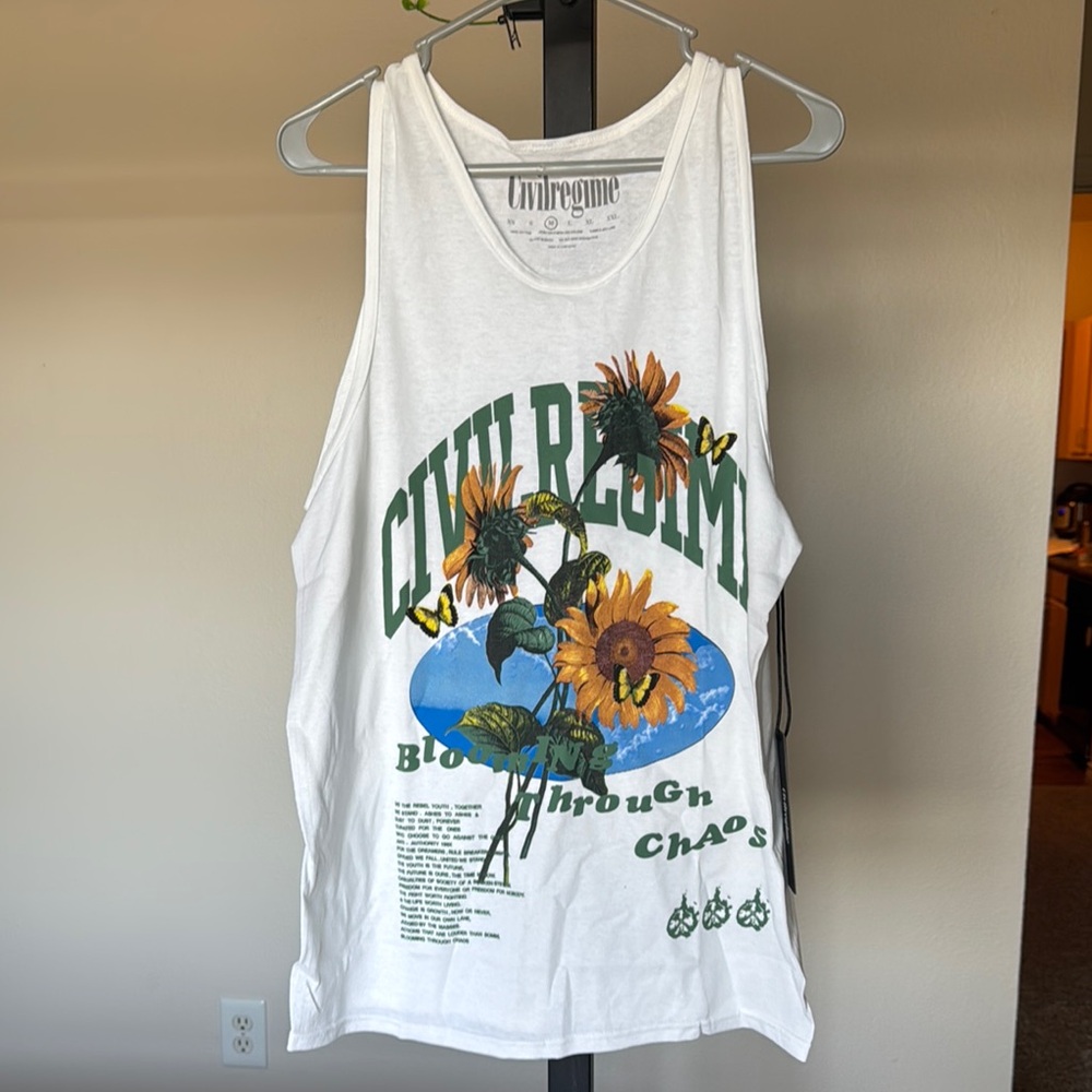 Civil regime men’s medium tank top blooming through chaos NWT